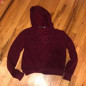 *SOLD* Maroon criss cross hoodie